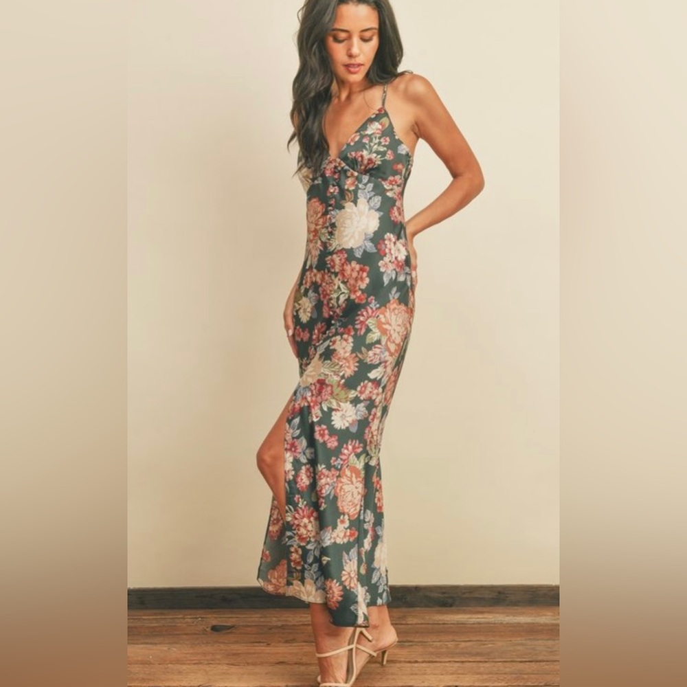 Floral print satin maxi dress